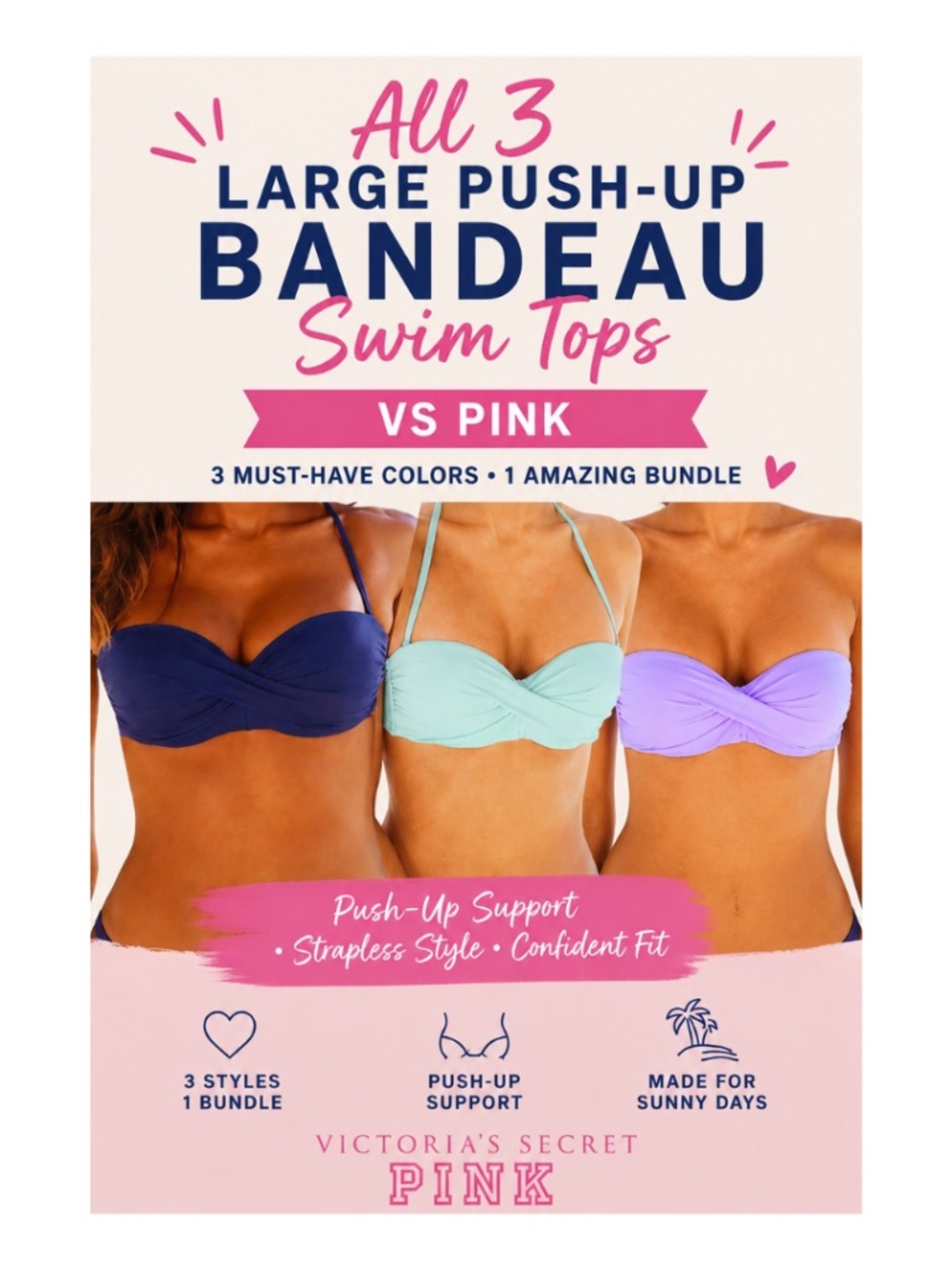 BUNDLE DEAL - L | Set of (3) Bandeau Strapless Twist Front Swim Tops